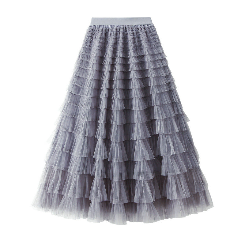 A-Line Mesh Ruffle Skirt