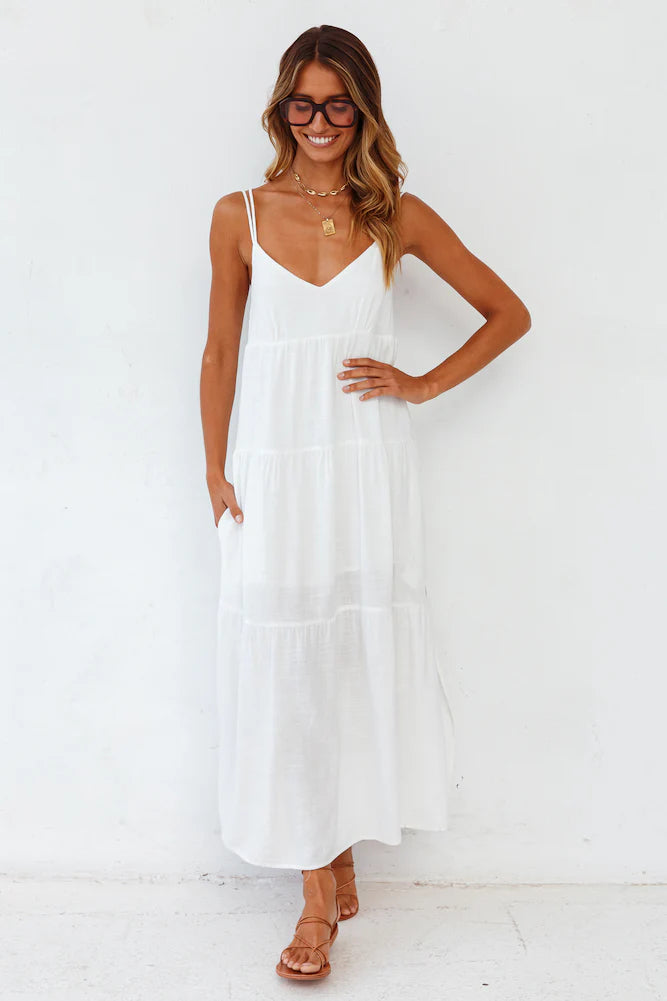 Polyester Women Carbell Maxi Dress White