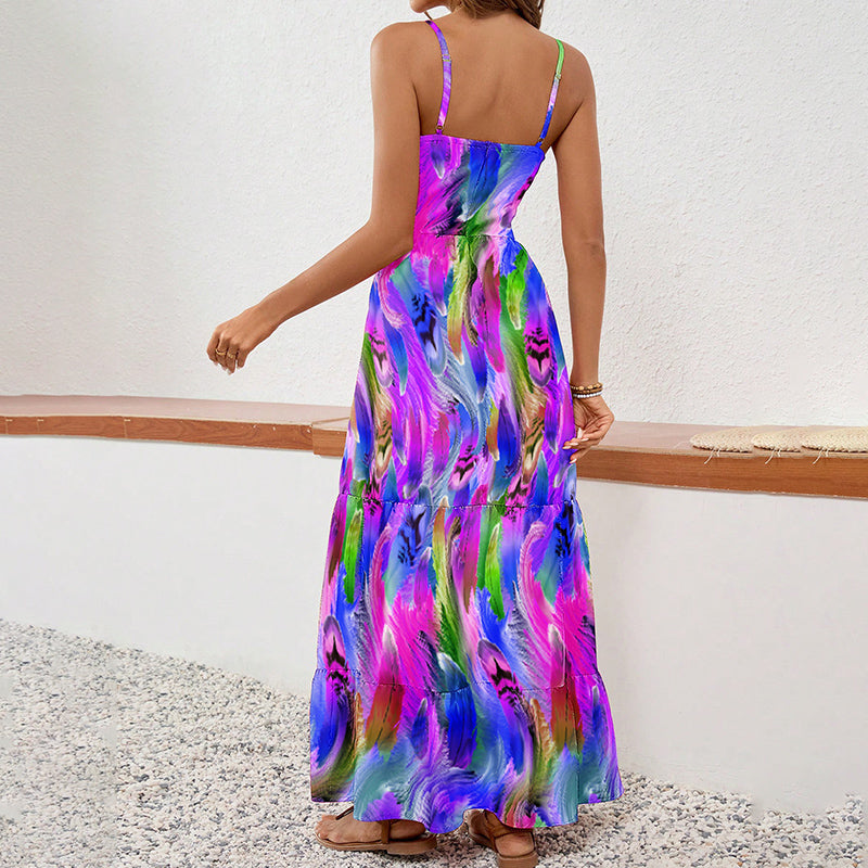 Sleeveless Boho Maxi Dress Spaghetti Strap Floral Sundress