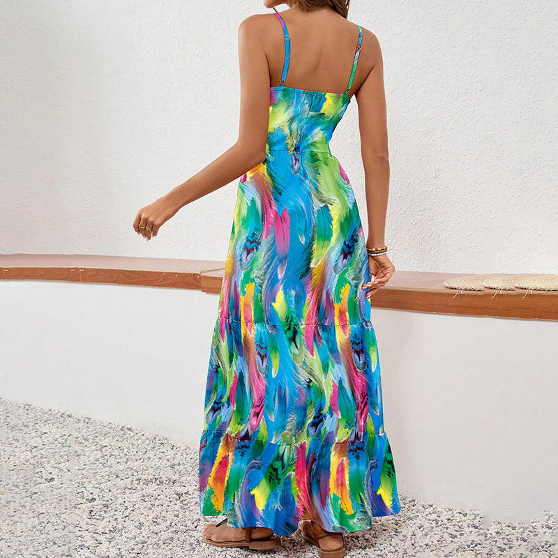 Sleeveless Boho Maxi Dress Spaghetti Strap Floral Sundress