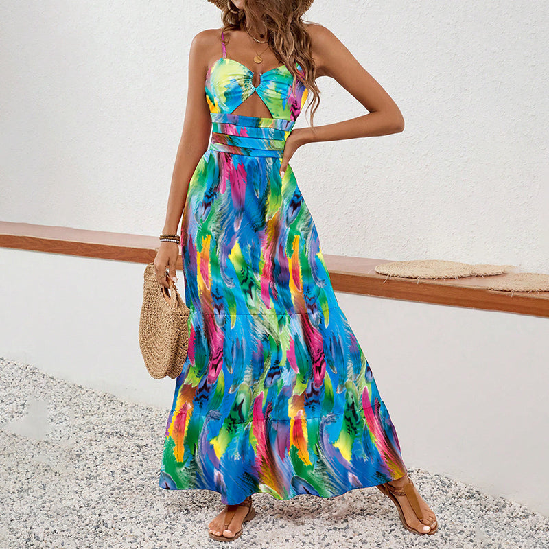 Sleeveless Boho Maxi Dress Spaghetti Strap Floral Sundress