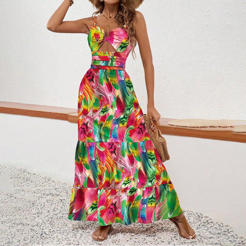 Sleeveless Boho Maxi Dress Spaghetti Strap Floral Sundress