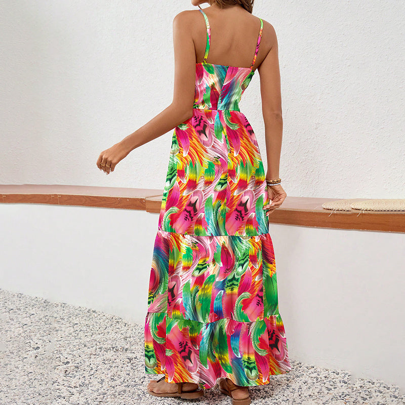Sleeveless Boho Maxi Dress Spaghetti Strap Floral Sundress