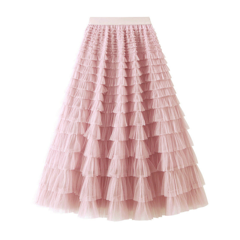 A-Line Mesh Ruffle Skirt