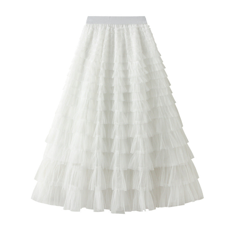 A-Line Mesh Ruffle Skirt