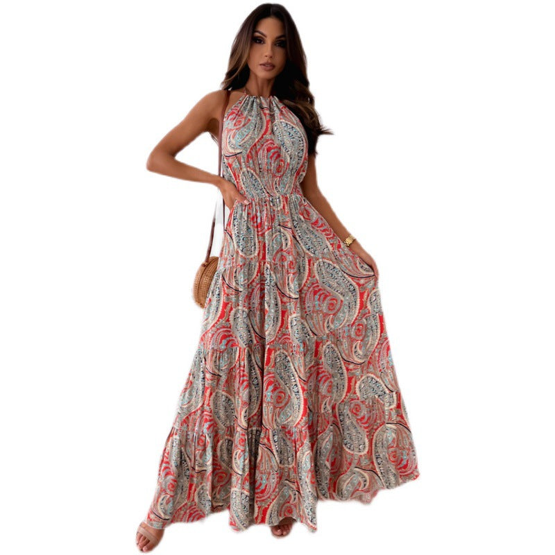 New Fashion Sexy Floral Halter Dress Bohemian Long Skirt