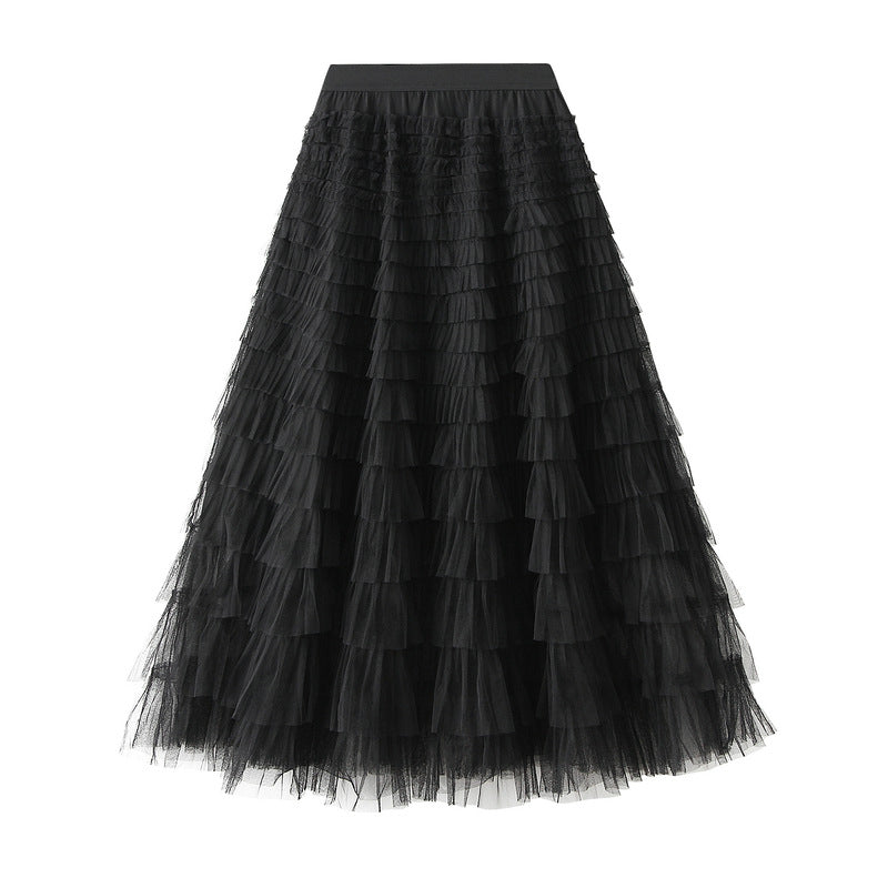 A-Line Mesh Ruffle Skirt