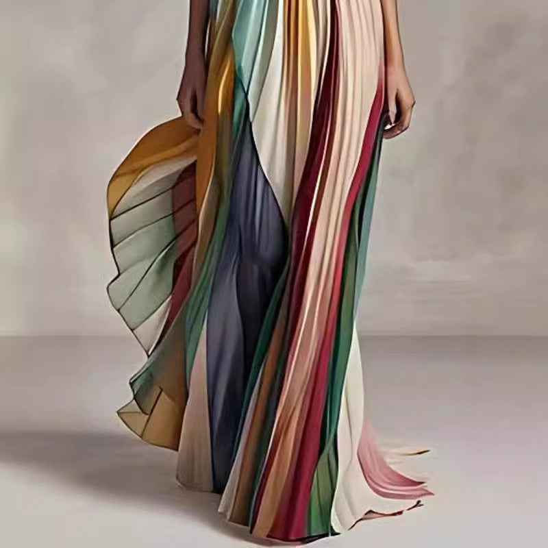 Backless Tube Top Printed Swing Maxi Dress
