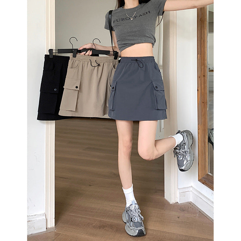 Adjustable Waist Drawstring Cargo Skirt