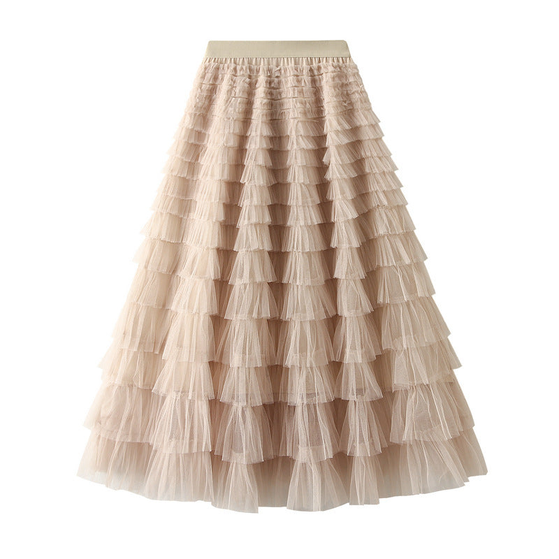 A-Line Mesh Ruffle Skirt