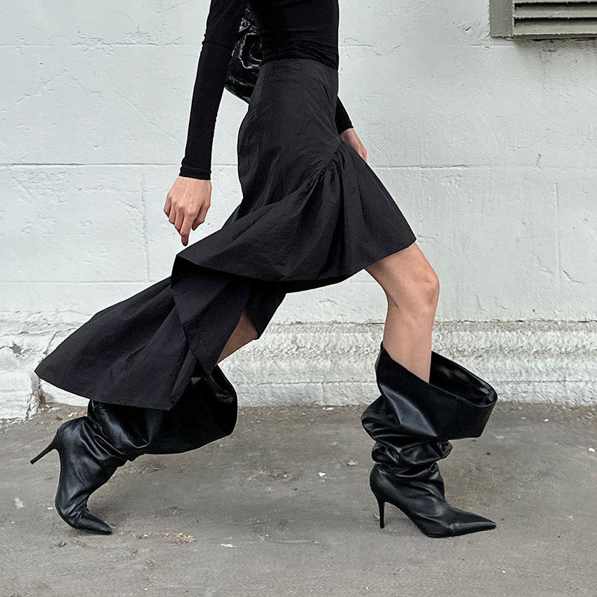 High Waist Flounced Cotton Skirt
