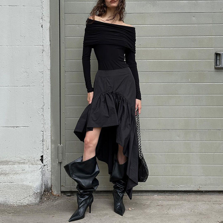 High Waist Flounced Cotton Skirt
