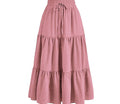 Solid Color Stitching Ruffle Elastic Pocket Skirt