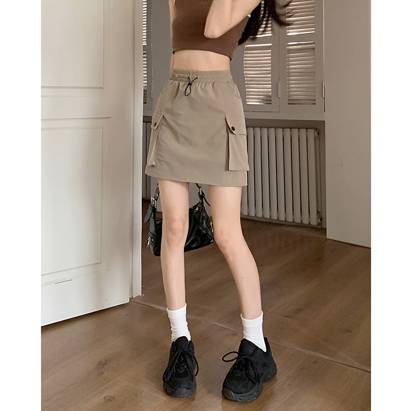 Adjustable Waist Drawstring Cargo Skirt