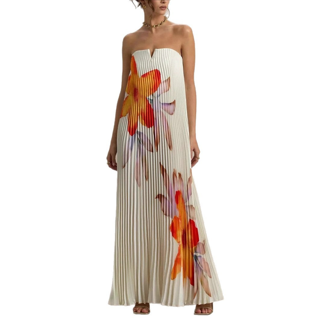 Off-the-shoulder Loose-fit Intricately Pleated Maxi Dress