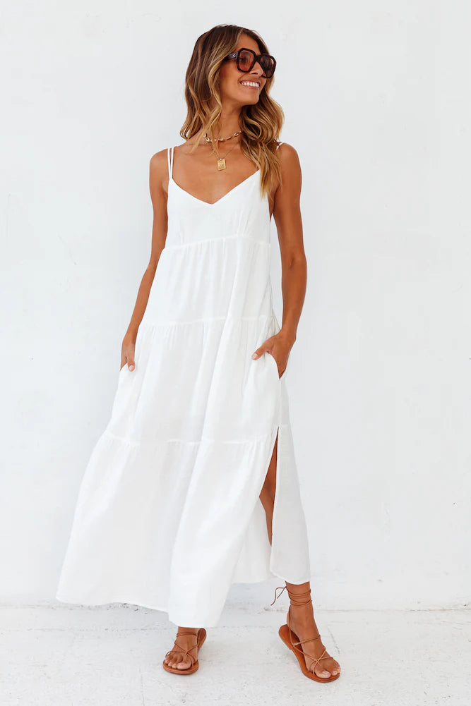 Polyester Women Carbell Maxi Dress White