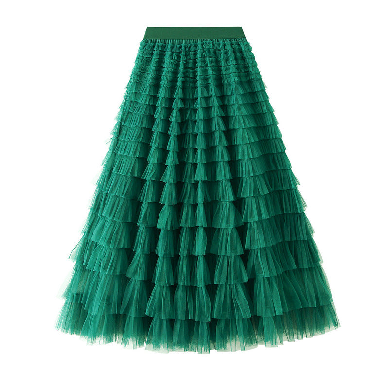 A-Line Mesh Ruffle Skirt
