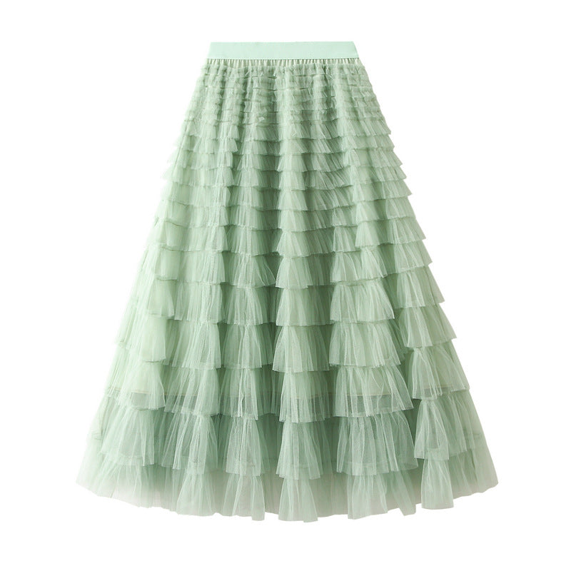 A-Line Mesh Ruffle Skirt
