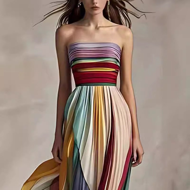 Backless Tube Top Printed Swing Maxi Dress