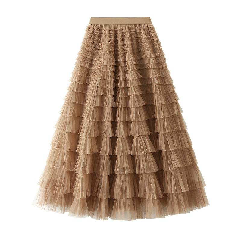 A-Line Mesh Ruffle Skirt