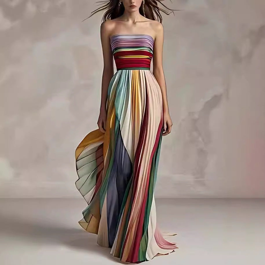 Backless Tube Top Printed Swing Maxi Dress