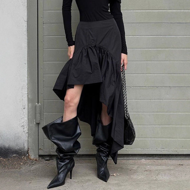 High Waist Flounced Cotton Skirt