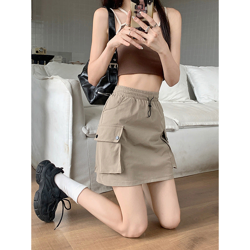 Adjustable Waist Drawstring Cargo Skirt