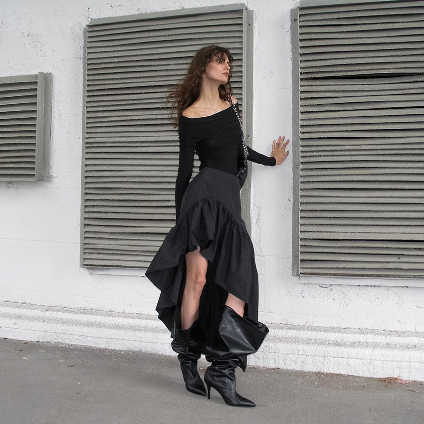 High Waist Flounced Cotton Skirt