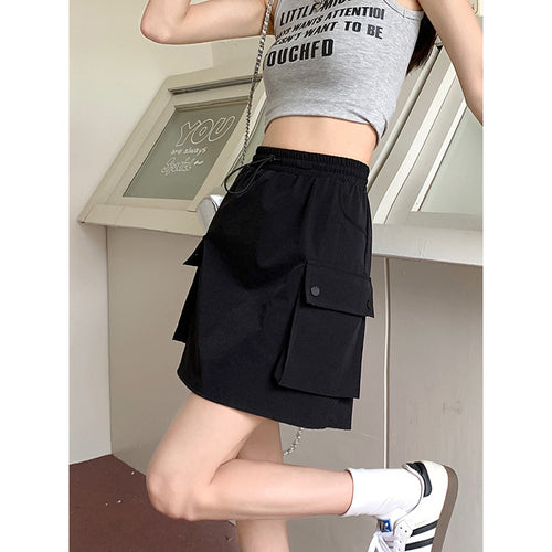 Adjustable Waist Drawstring Cargo Skirt