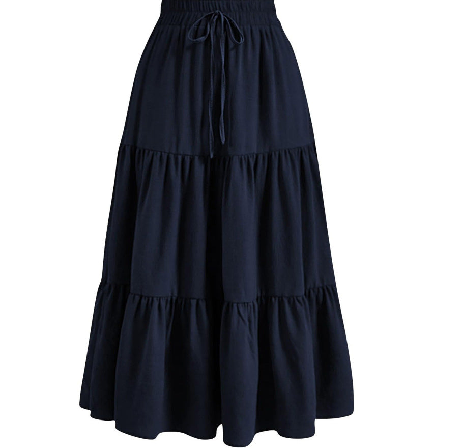 Solid Color Stitching Ruffle Elastic Pocket Skirt