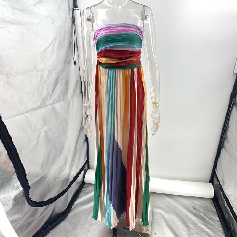 Backless Tube Top Printed Swing Maxi Dress
