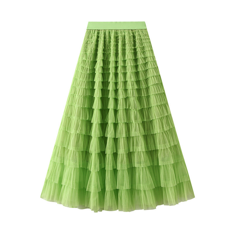 A-Line Mesh Ruffle Skirt