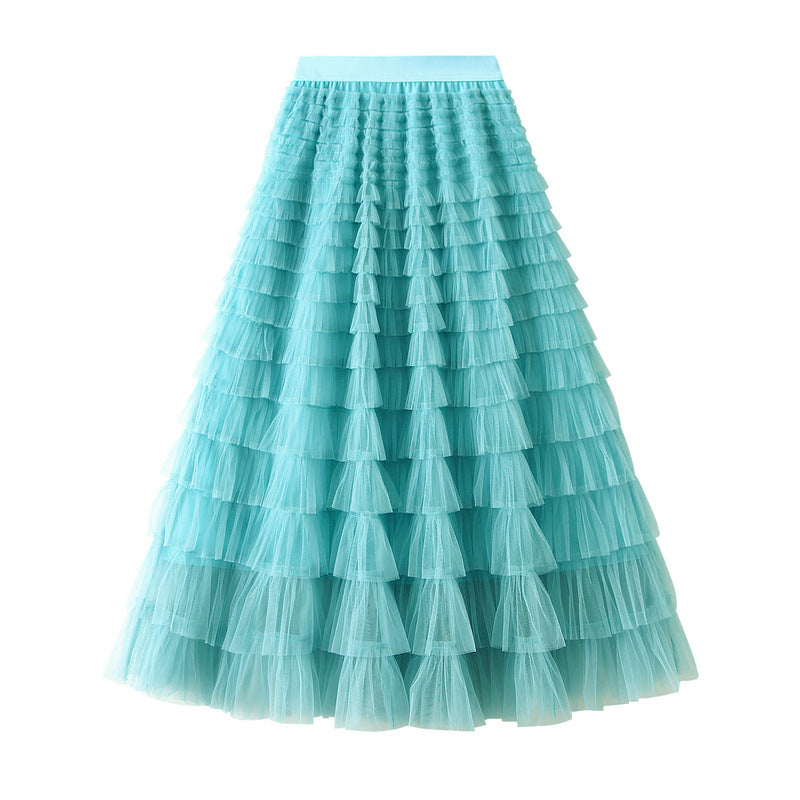 A-Line Mesh Ruffle Skirt