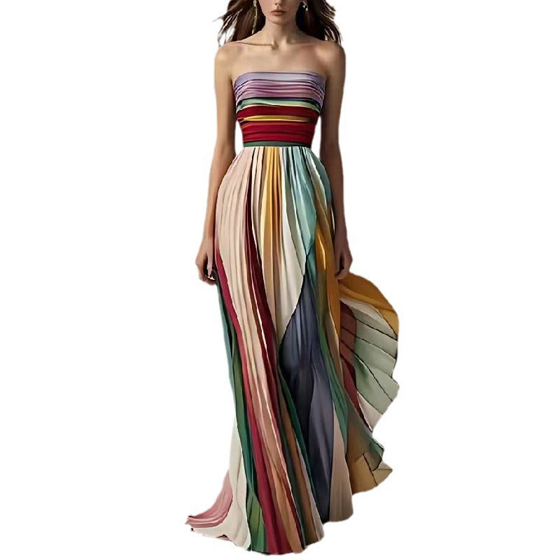 Backless Tube Top Printed Swing Maxi Dress