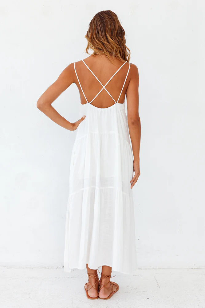 Polyester Women Carbell Maxi Dress White