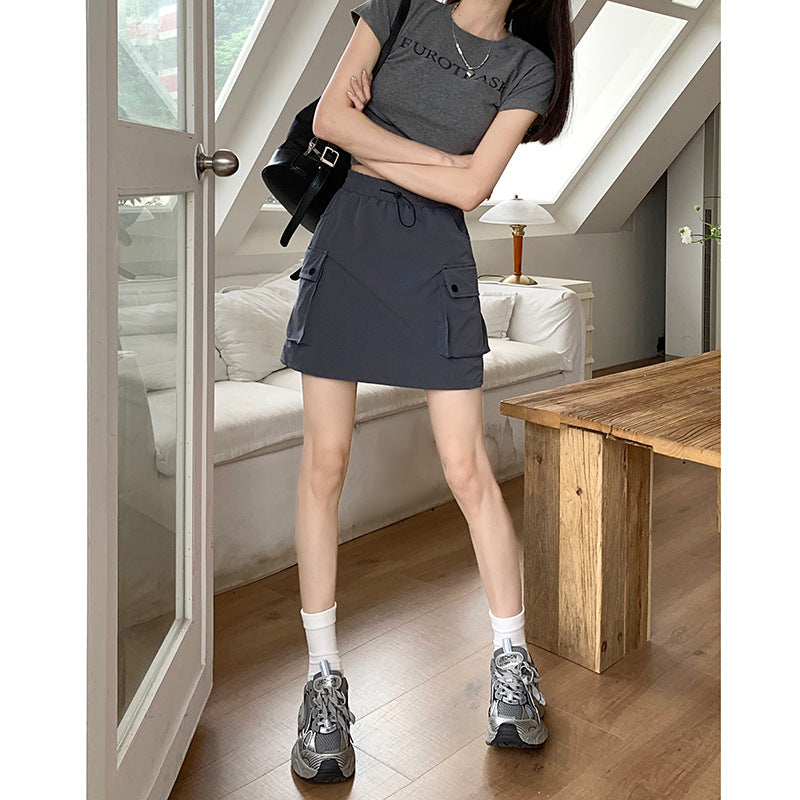 Adjustable Waist Drawstring Cargo Skirt