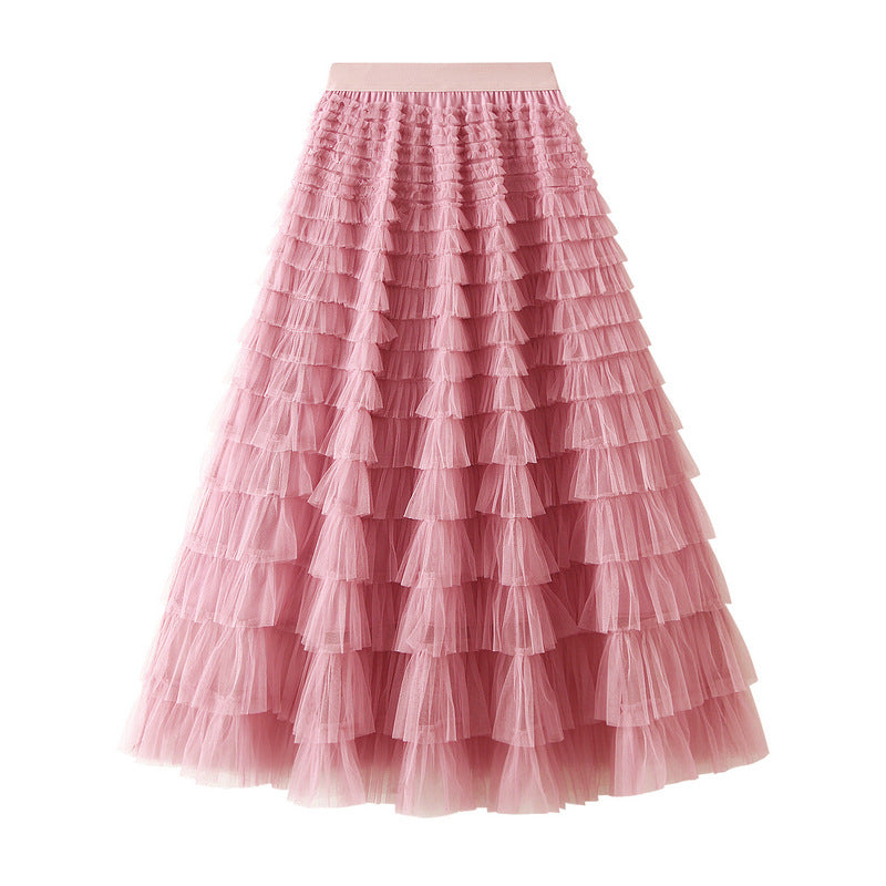 A-Line Mesh Ruffle Skirt