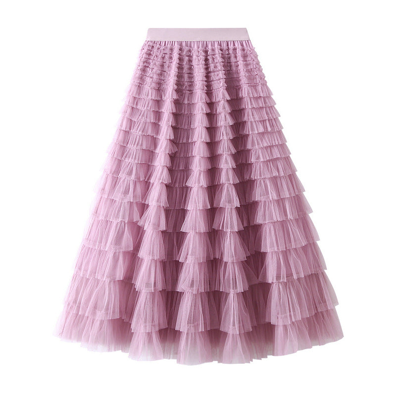 A-Line Mesh Ruffle Skirt