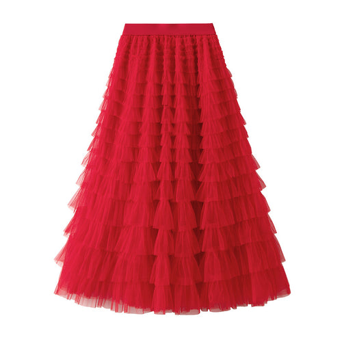 A-Line Mesh Ruffle Skirt