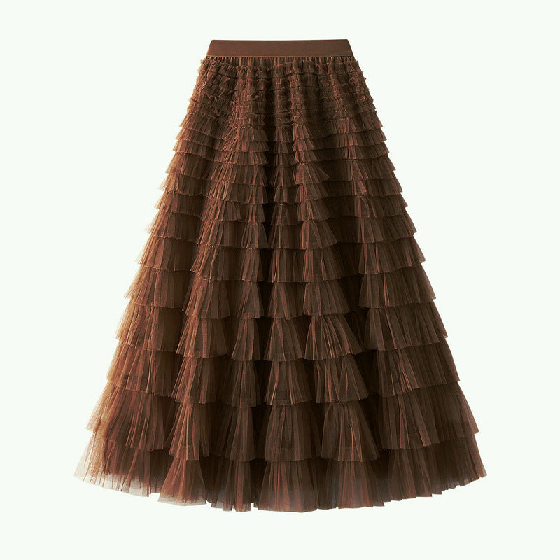 A-Line Mesh Ruffle Skirt