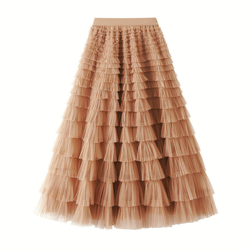 A-Line Mesh Ruffle Skirt