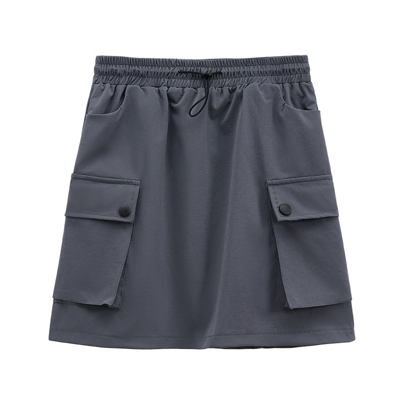 Adjustable Waist Drawstring Cargo Skirt