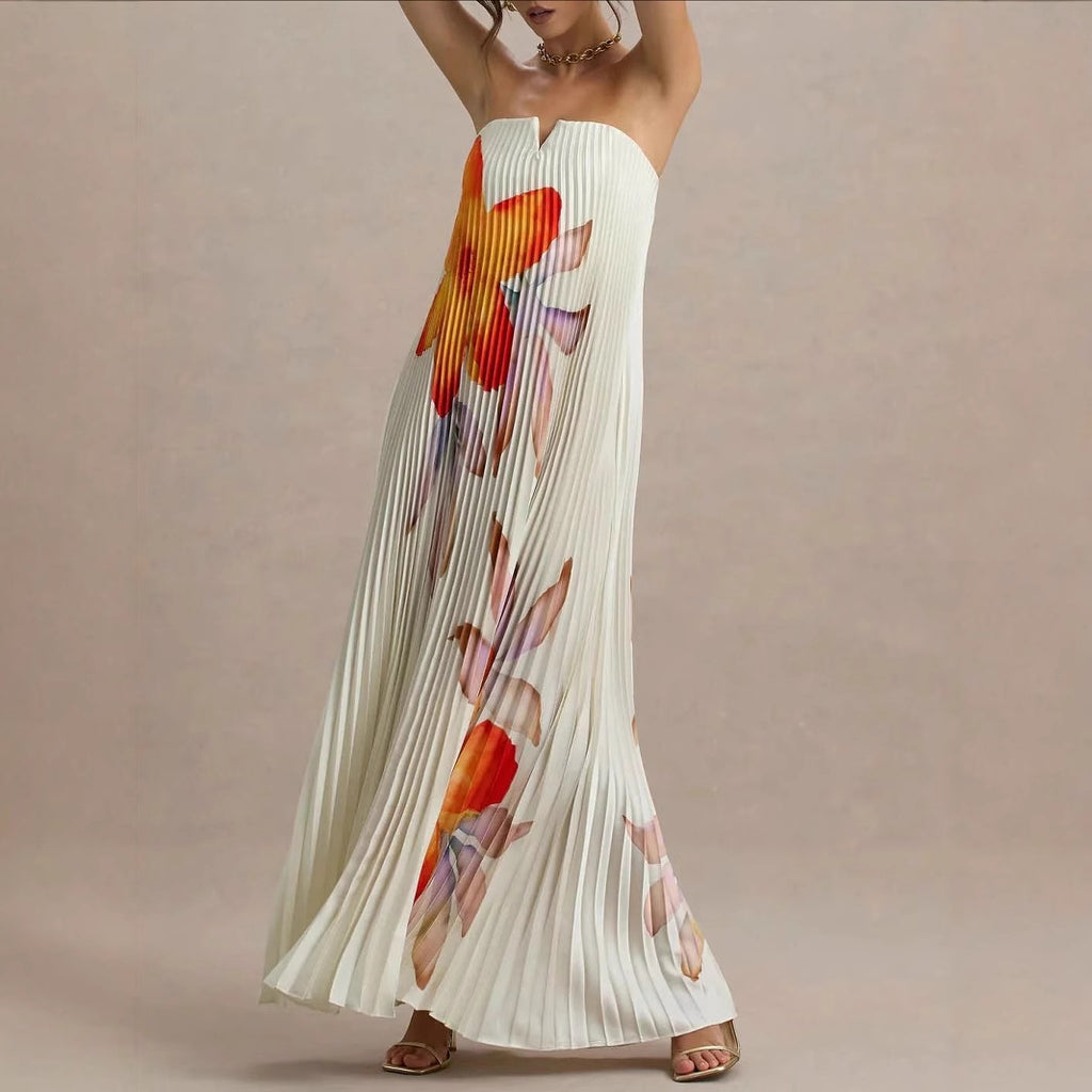 Off-the-shoulder Loose-fit Intricately Pleated Maxi Dress