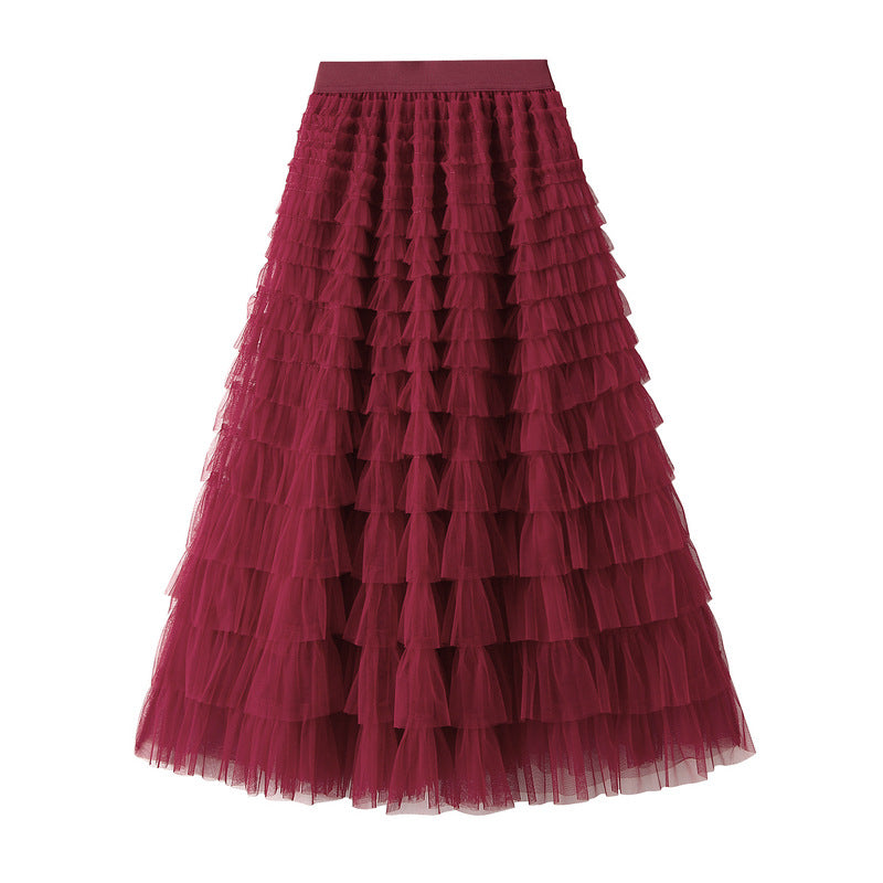 A-Line Mesh Ruffle Skirt