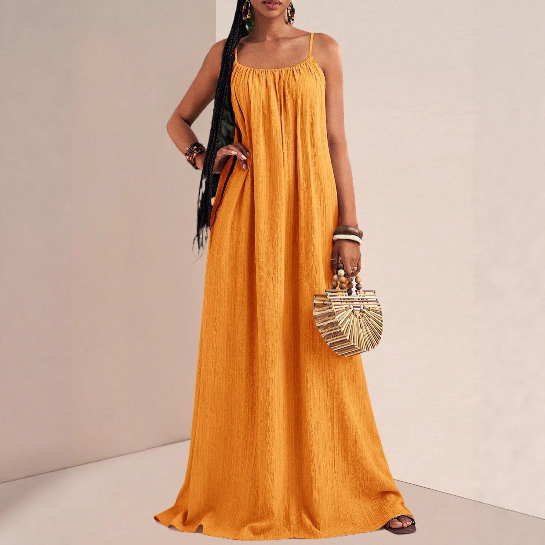 New Stylish And Elegant Solid-color Slip Maxi Dress